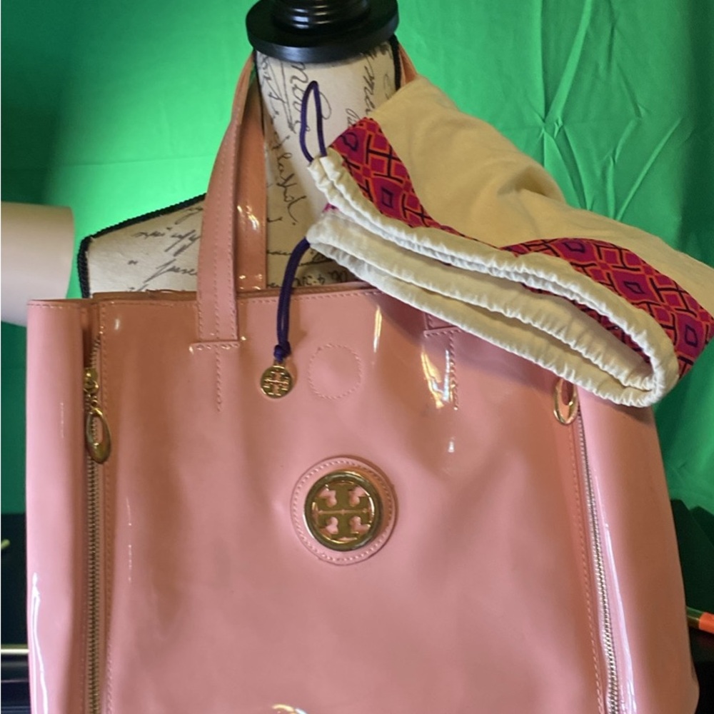 Tory Burch Pink Tote with Gold Accents